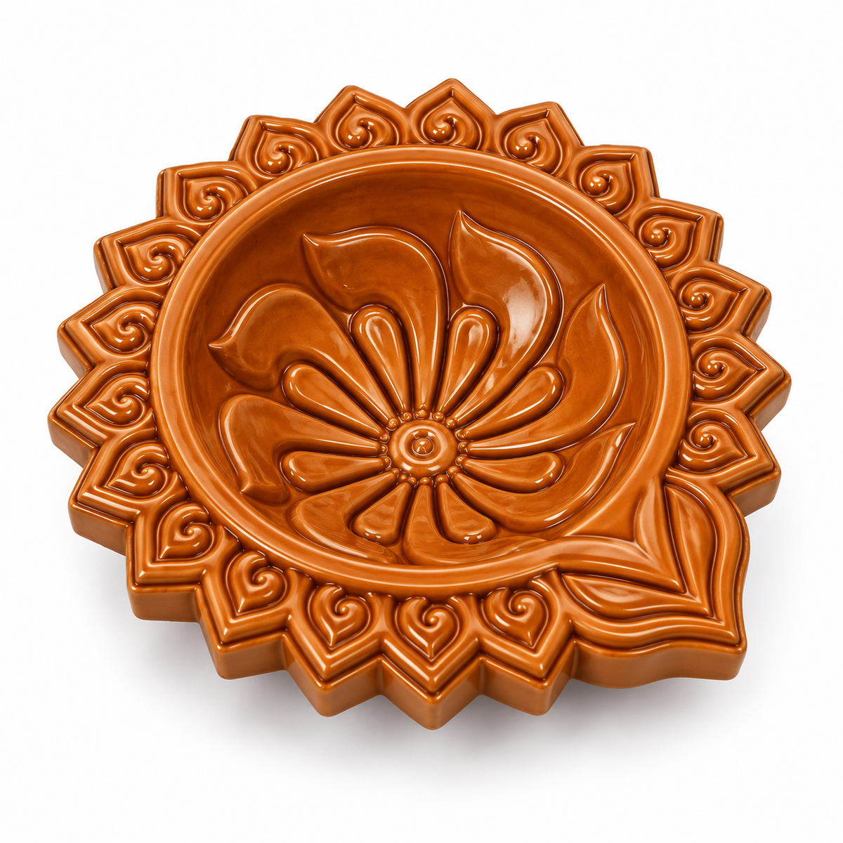 Rangoli Carved Terracotta Diya – Classic
