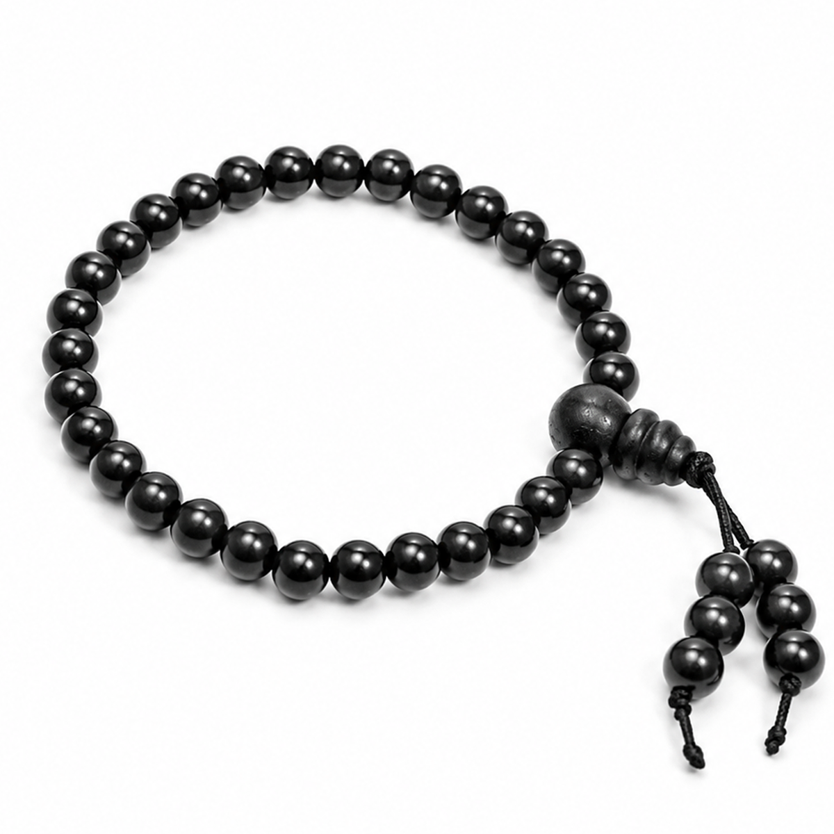 Natural Black Matte Karungali Wood Bracelet with Latkan – 6 MM