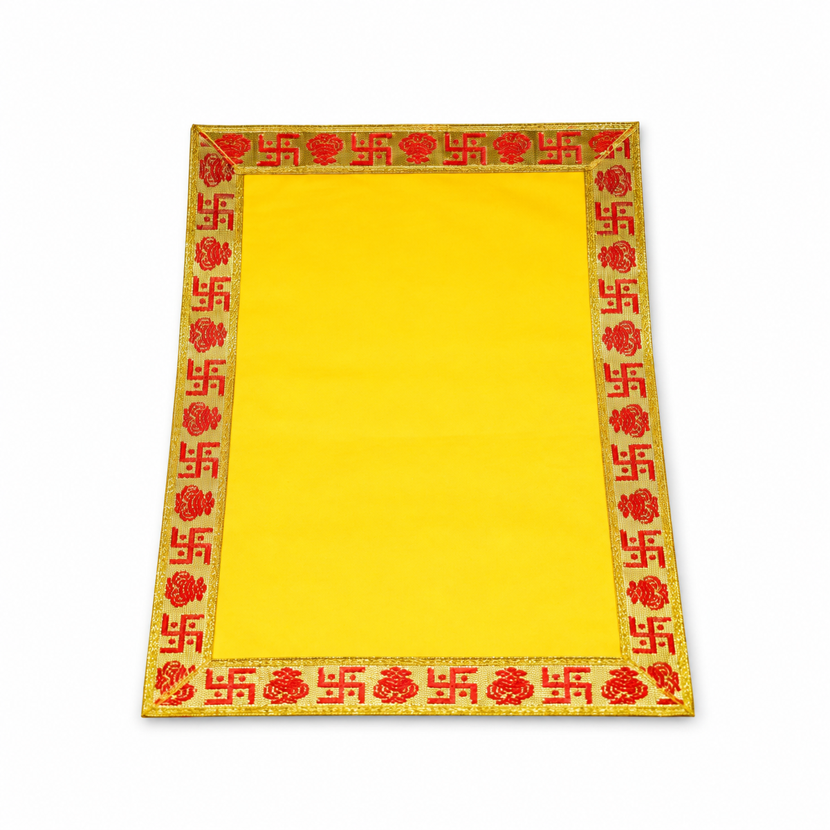 Yellow Velvet Puja Aasan with Golden Border – 15x18 Inch