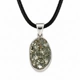 Natural Pyrite Druzy Pendant – Silver Plated Oval Bezel