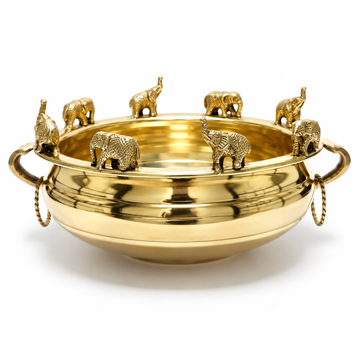 Elephant Brass Urli Bowl With Handle - Big