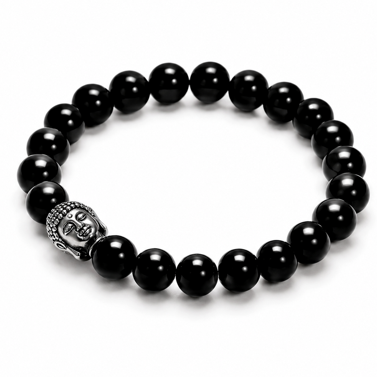Natural Black Tourmaline Buddha Bracelet – 8 MM