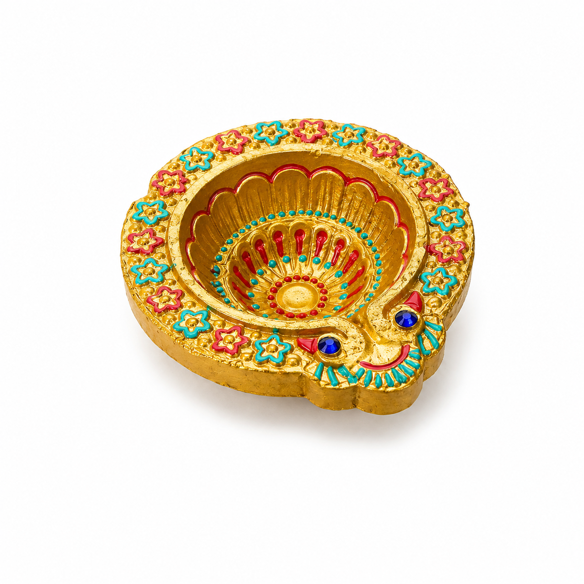 Handpainted Mandala Carved Terracotta Diya – Floral