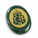 Green Aventurine Oval Pocket Stone – Lord Ganesha Engraving (Mix Coins)