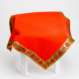 Item Name: Red Velvet Puja Aasan with Golden Border – 16x16 Inch
