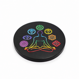 Black Tourmaline 7 Chakra Plate – Meditating Figure Round
