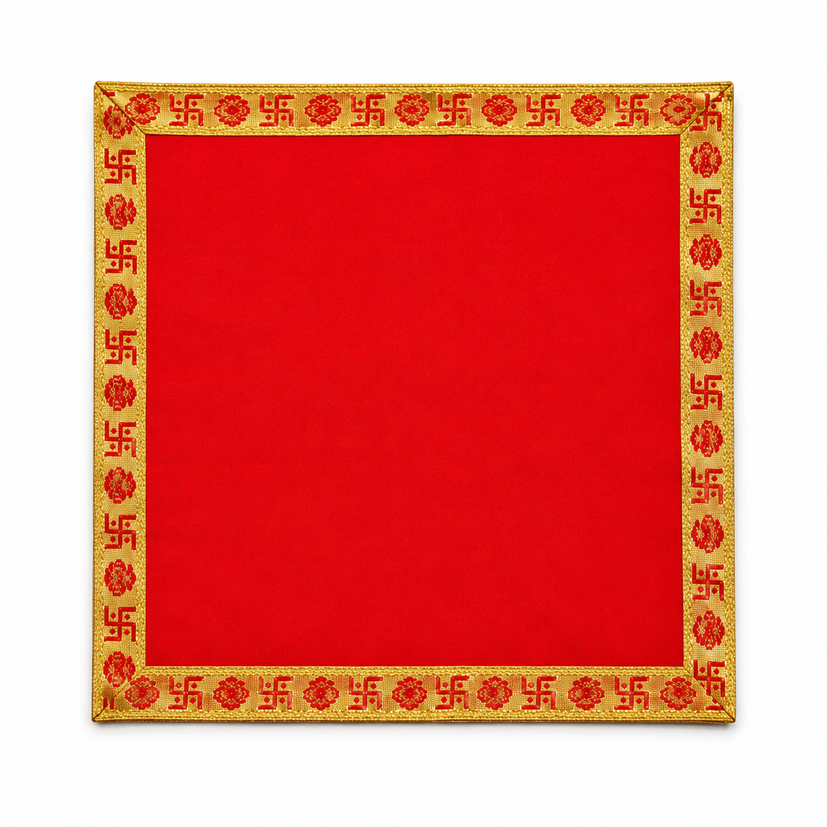 Red Velvet Puja Aasan with Golden Border – 15x15 Inch