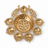 Peacock 7 Diya Flower Urli With Center Bowl