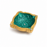 Handpainted Mandala Square Terracotta Diya – Royal