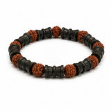 Natural Rudraksha with Black Damru Spacer Beads Bracelet – 8 MM