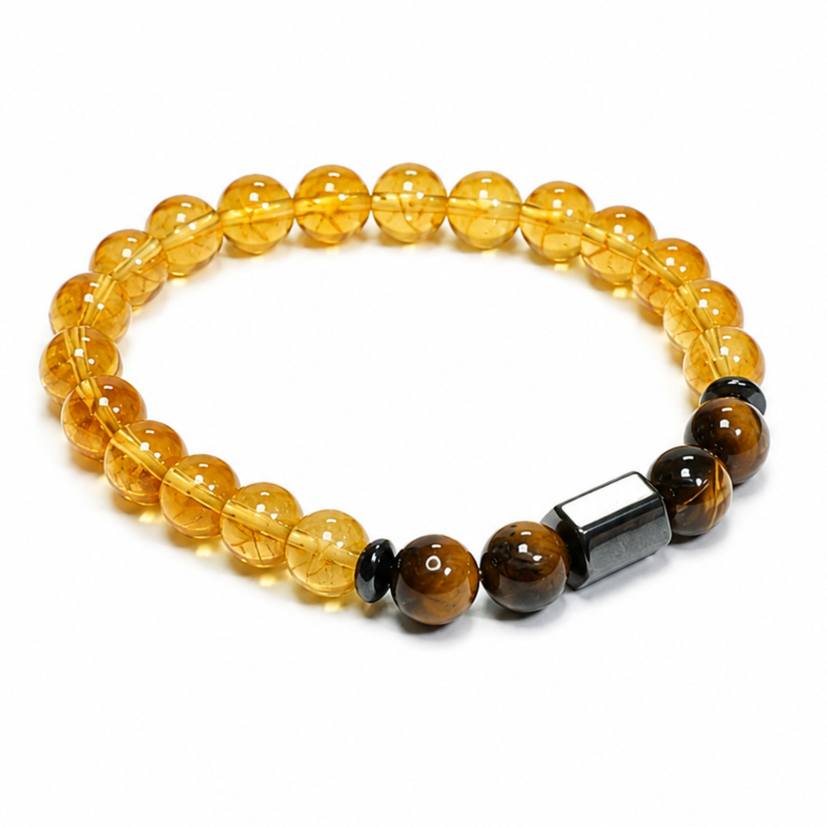 Natural Citrine Tiger Eye Bracelet with Hematite