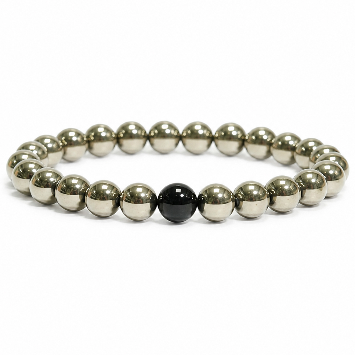 Golden Hematite Bracelet with Black Obsidian Accent – 8 MM