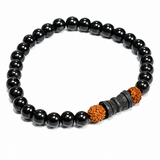 Natural Black Matte Karungali Wood Bracelet with Damru & Rudraksha Bead – 6 MM