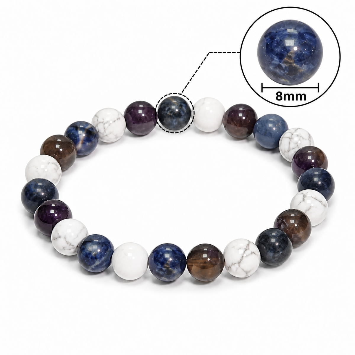 Multi Stone Round Bracelet – Howlite, Sodalite & Amethyst – 8 MM