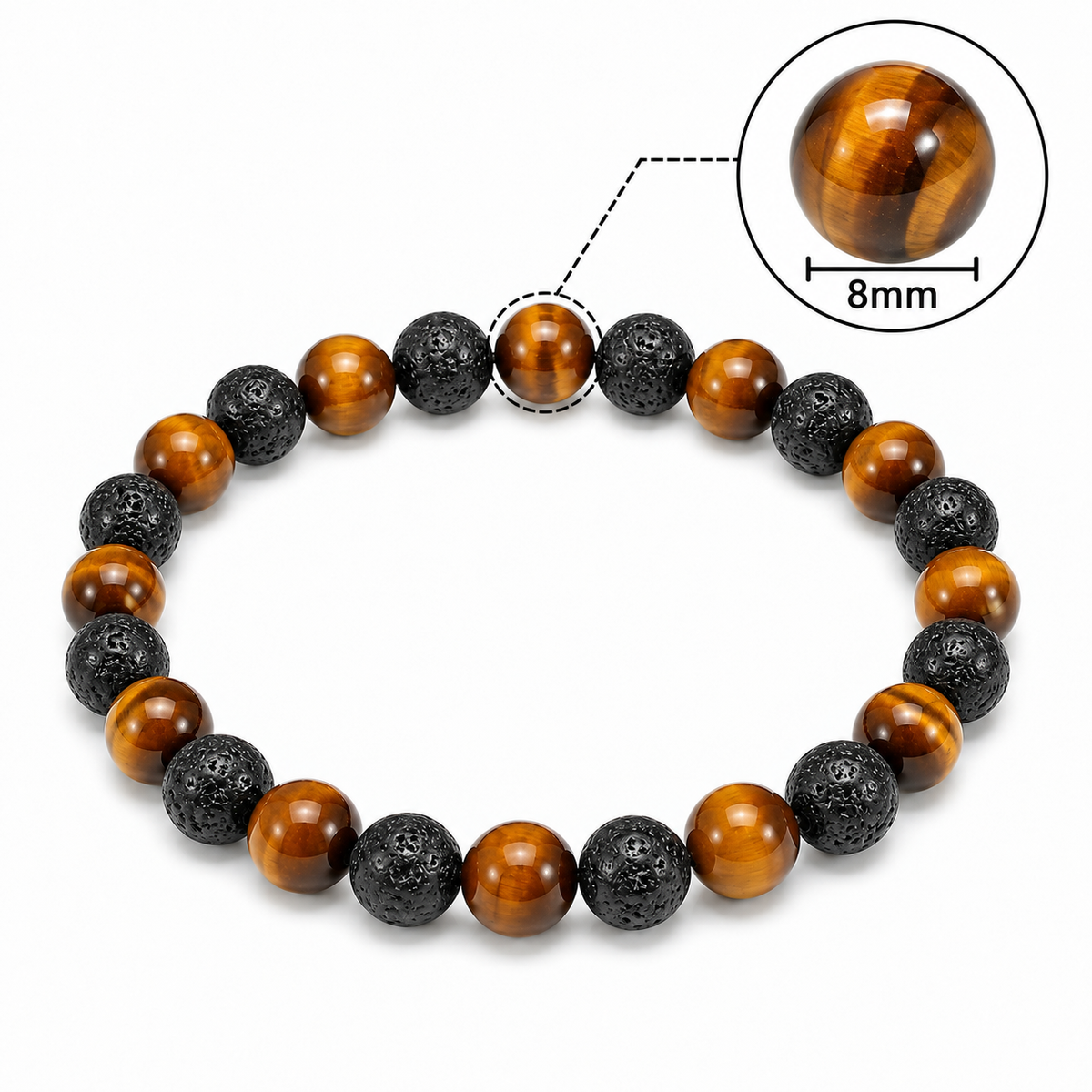Tiger Eye & Lava Stone Combination Bracelet – 8 MM