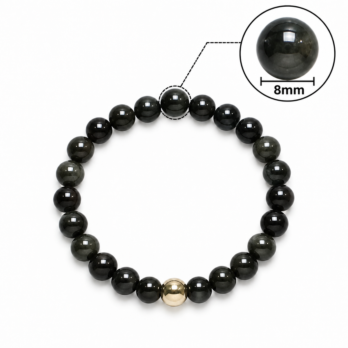 Black Obsidian Bracelet with Golden Hematite Accent – 8 MM