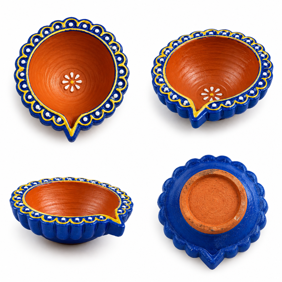 Handpainted Border Carved Terracotta Diya – Floral