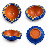 Handpainted Border Carved Terracotta Diya – Floral