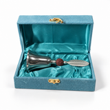 Rudraksha Leaf Handle Puja Bell German Silver With Velvet Box