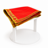 Item Name: Red Velvet Puja Aasan with Golden Border – 16x16 Inch