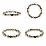 Golden Hematite Bracelet with Black Obsidian Accent – 8 MM