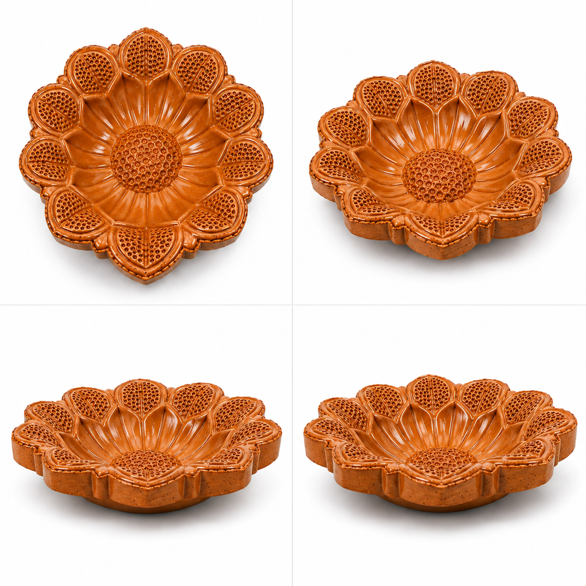 Sunflower Carved Terracotta Diya – Classic