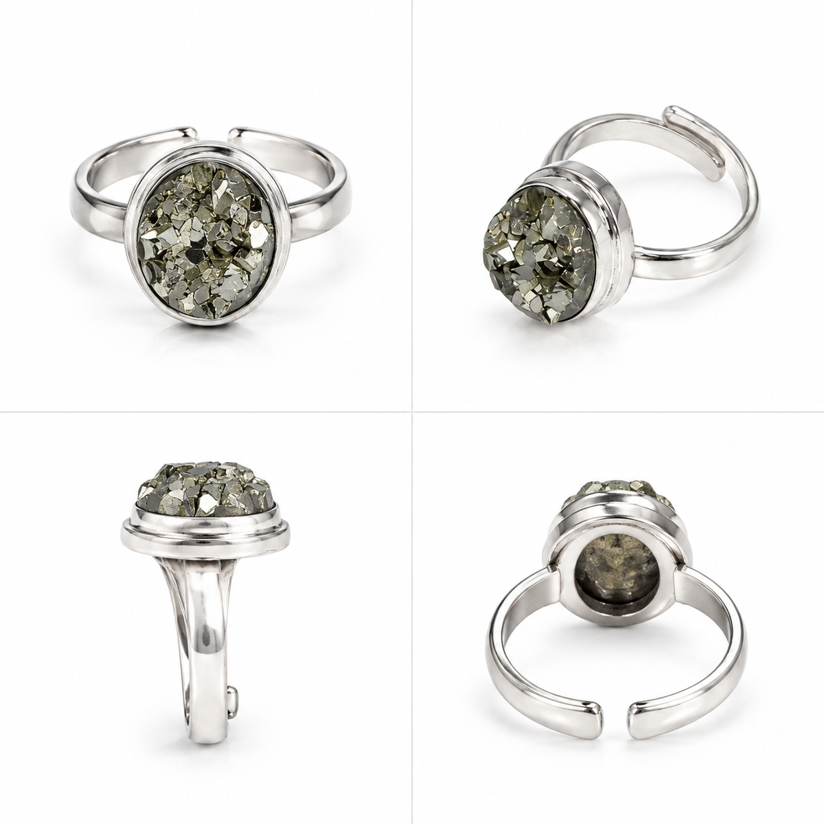 Raw Natural Pyrite Druzy Ring – Silver Finish