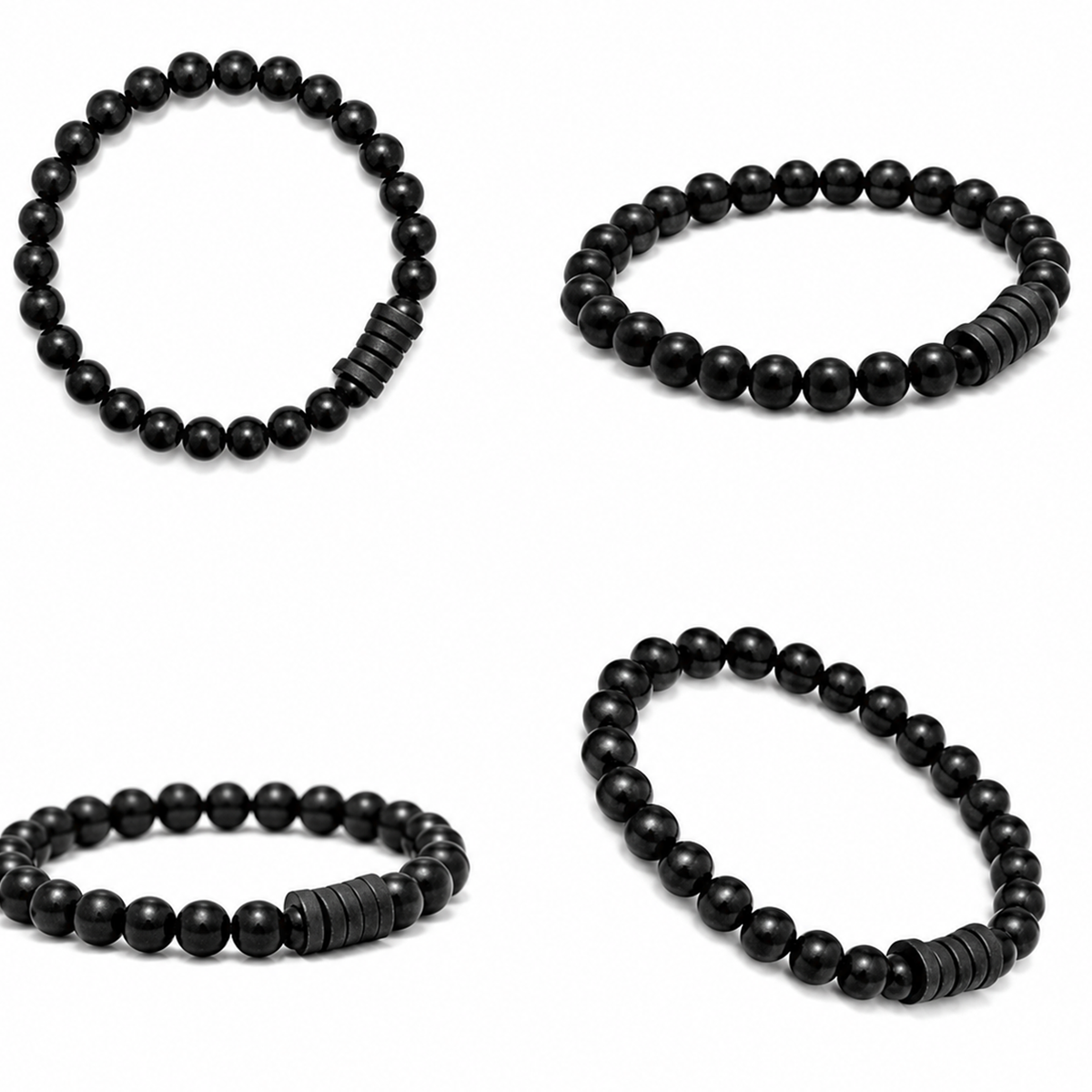 Natural Black Matte Karungali Wood Bracelet with Damru Bead – 6 MM