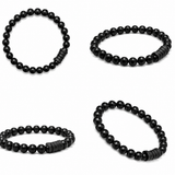 Natural Black Matte Karungali Wood Bracelet with Damru Bead – 6 MM
