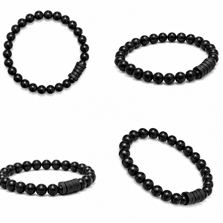 Natural Black Matte Karungali Wood Bracelet with Damru Bead – 6 MM