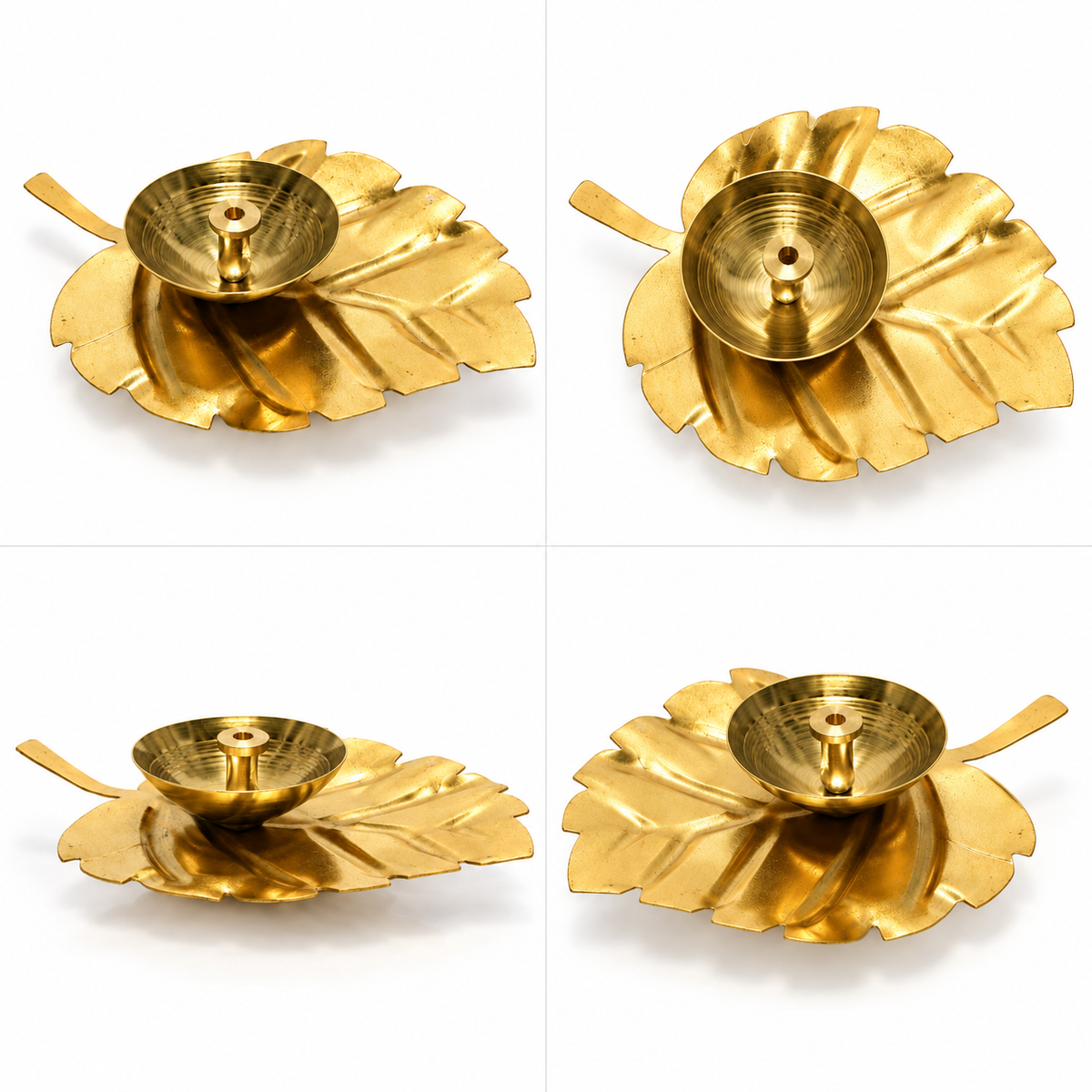 Brass Leaf Diya With Incense Holder