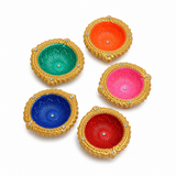 Handpainted Round Traditional Terracotta Diya – Royal