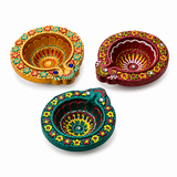 Handpainted Mandala Carved Terracotta Diya – Floral