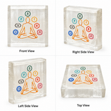 Selenite Square Box – 7 Chakra Symbol with Meditating Figure (Small)
