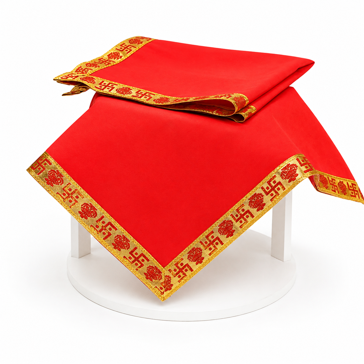 Red Velvet Puja Aasan with Golden Border – 20x20 Inch