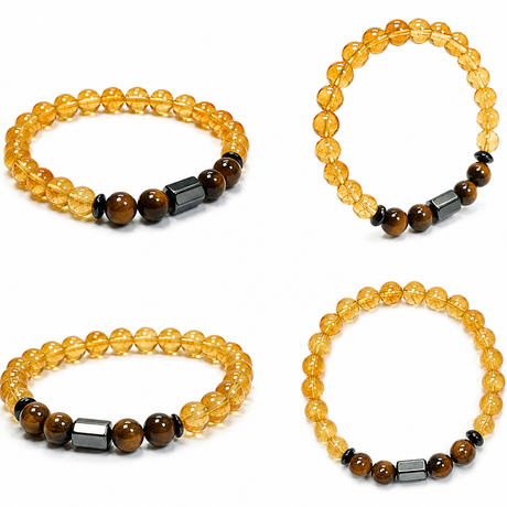 Natural Citrine Tiger Eye Bracelet with Hematite