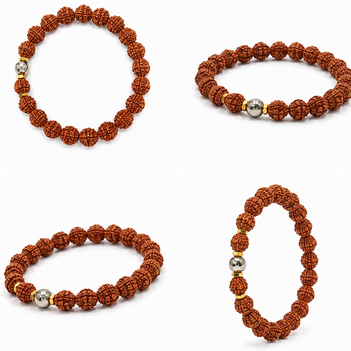 Natural 5 Mukhi Rudraksha Pyrite Guru Bead Bracelet – 8 MM