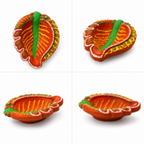 Handpainted Pan Leaf Terracotta Diya – Floral