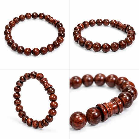 Natural Red Sandalwood Bracelet with Damru – 8 MM