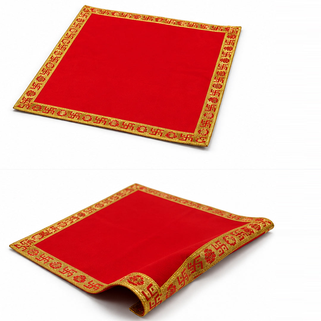 Red Velvet Puja Aasan with Golden Border – 15x15 Inch