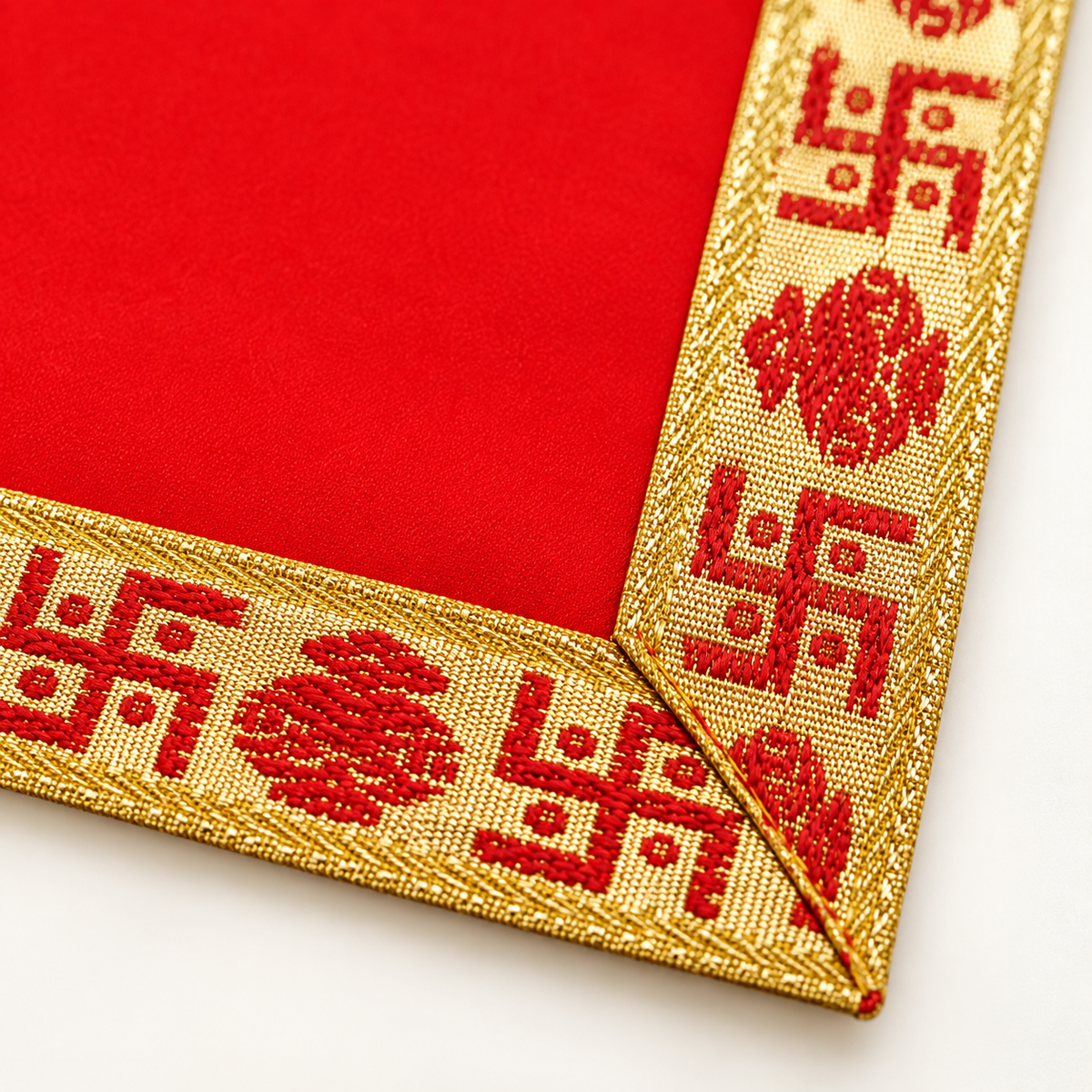 Red Velvet Puja Aasan with Golden Border – 10x10 Inch