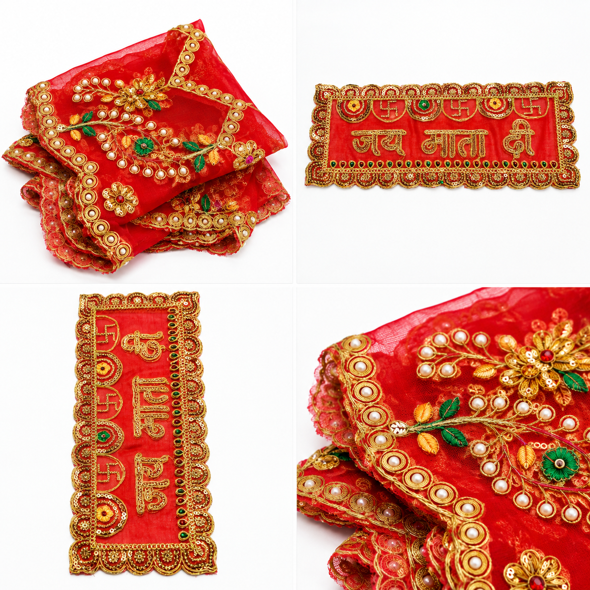 Royal Red Jai Mata Di Jari Embroidered with Swastik Work – 6x15 Inch