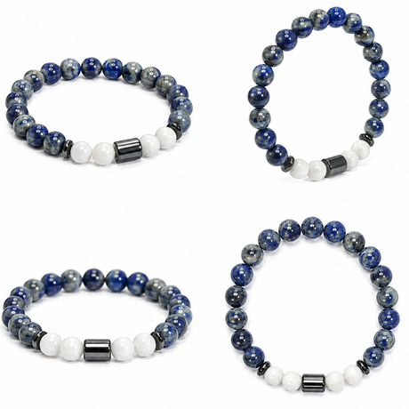 Natural Lapis Lazuli White Stone Harmony with Hematite Bracelet