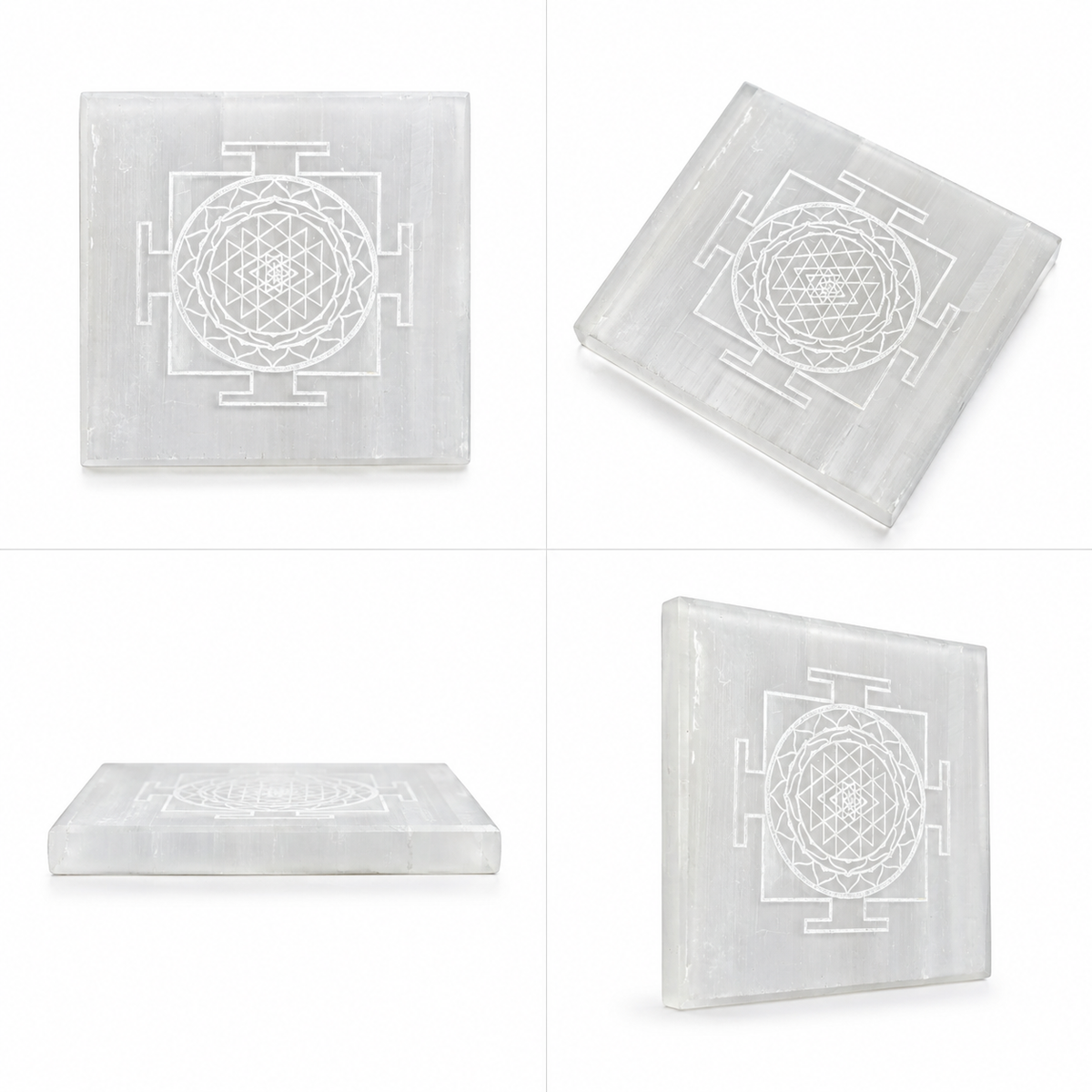 Selenite Square Plate – Shri Yantra Engraved