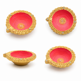 Handpainted Border Carved Terracotta Diya – Royal