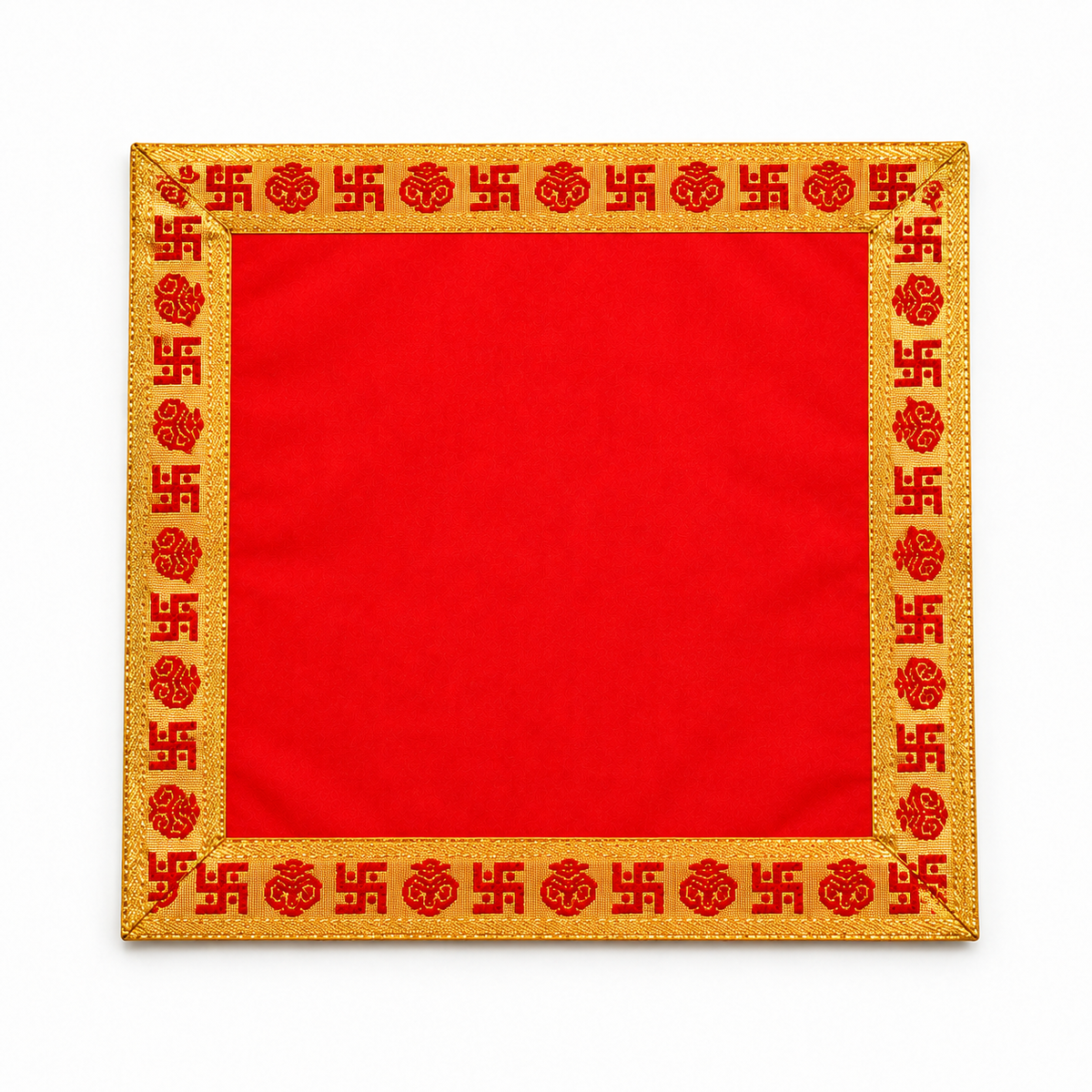 Red Velvet Puja Aasan with Golden Border – 12x12 Inch