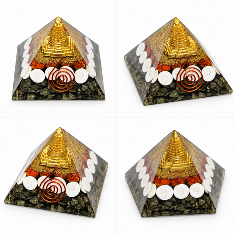 Dhanyog Wealth Pyramid with Copper Coil – Gomti Chakra Pyrite Shree Yantra