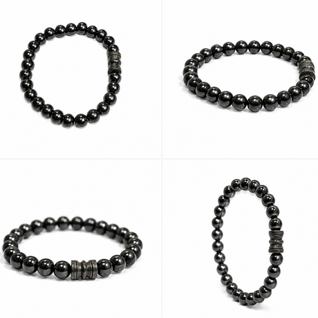 Natural Black Matte Karungali Wood Bracelet with Damru Bead – 8 MM