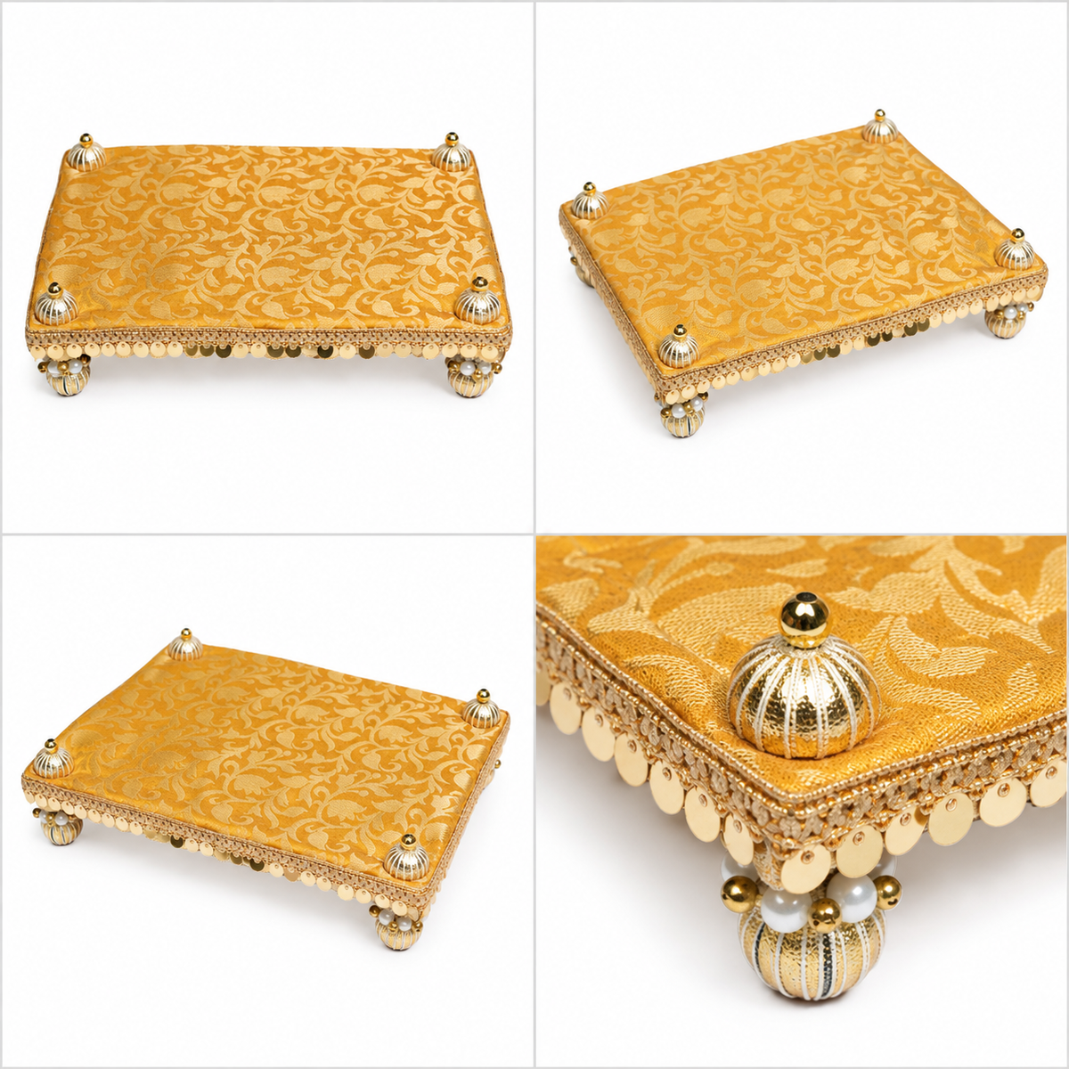 Mustard Yellow Work with Golden Gota Border Bed – 7x10 Inch