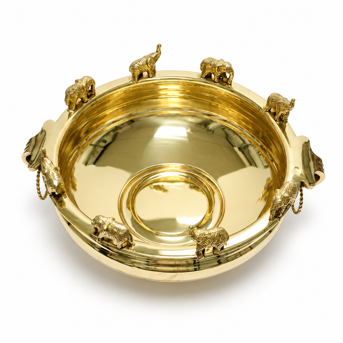 Elephant Brass Urli Bowl With Handle - Big